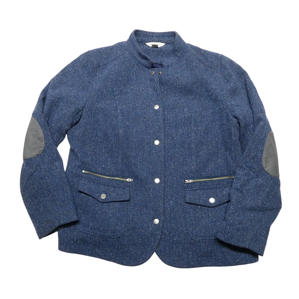 L.L. Bean Jacket Mens Large Blue Wool Tweed Herringbone Elbow Patches Lined